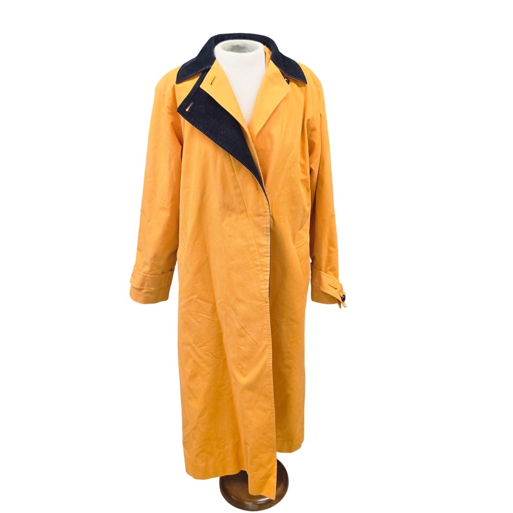 Sanyo Fashion House Trench Coat Womens 8 Orange Good Corduroy Trim Wool Lining